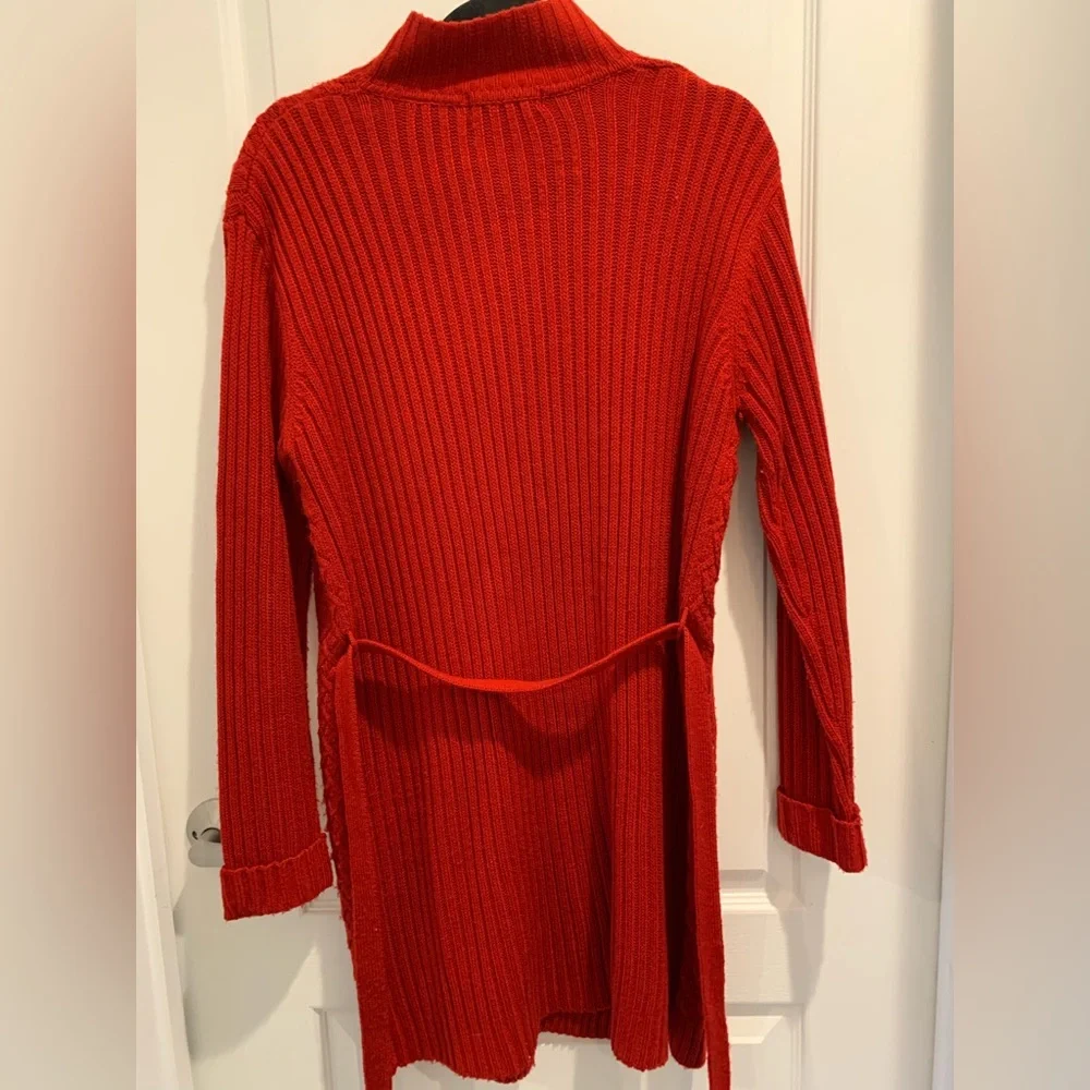 Karen Scott Size Small Red Cable Knit Long Button Down Tie Sweater Valentines